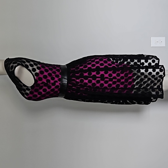 Milly black polka dot mesh dress magenta lining-4 - Picture 2 of 8